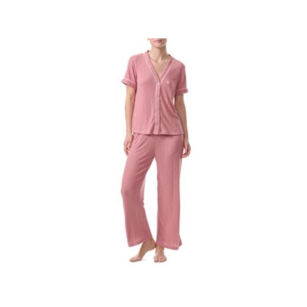 Tommy Hilfiger Women's 2Pc. Short-Sleeve Sleep Lounge Set Teaberry Blossom Small